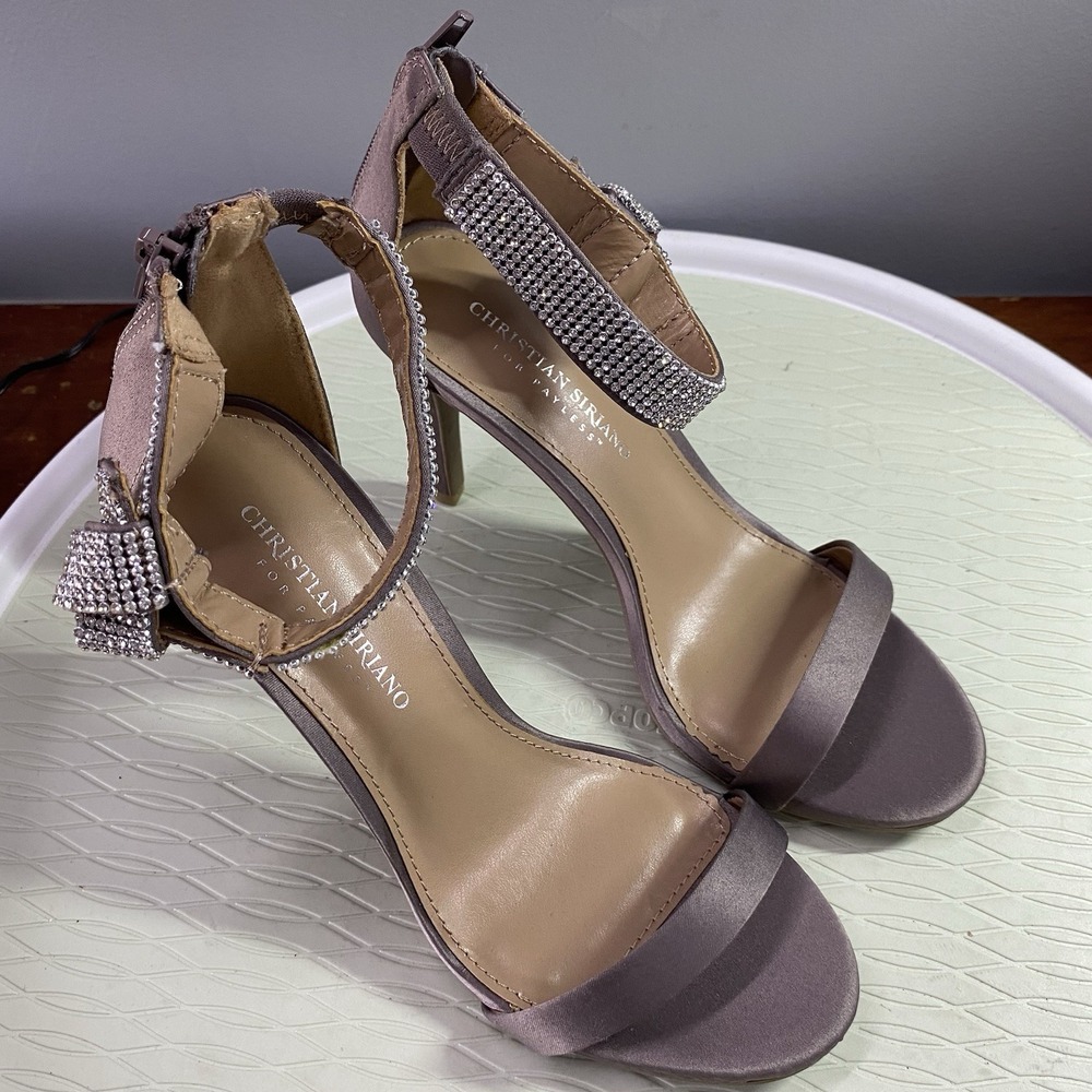 Womens Christian Siriano Taupe Satin Rhinestone Zip Shoes Sz 7.5 Prom‎ Wedding